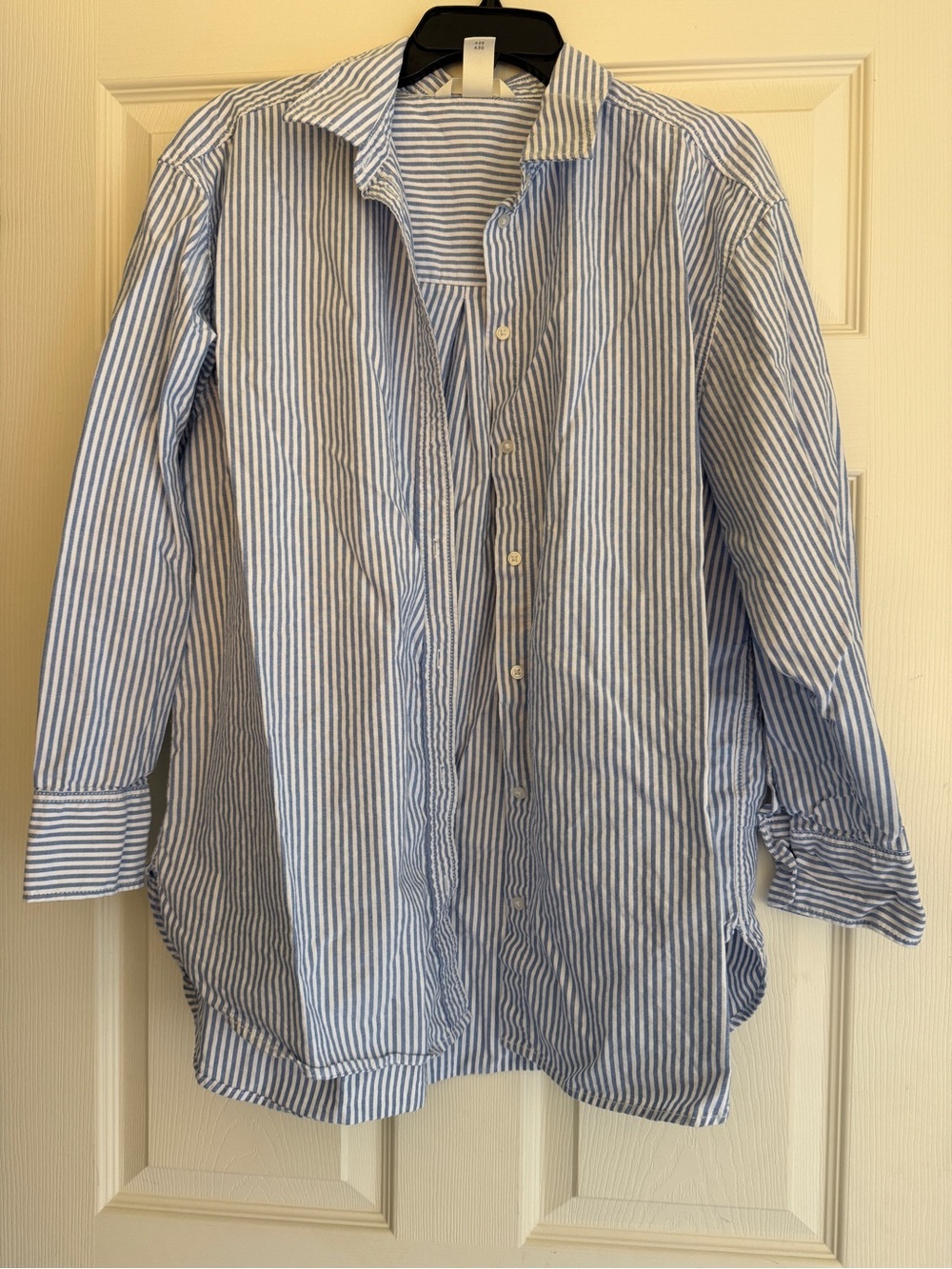 H&M women’s oversized oxford Light Blue and White Striped Button-Down Shirt